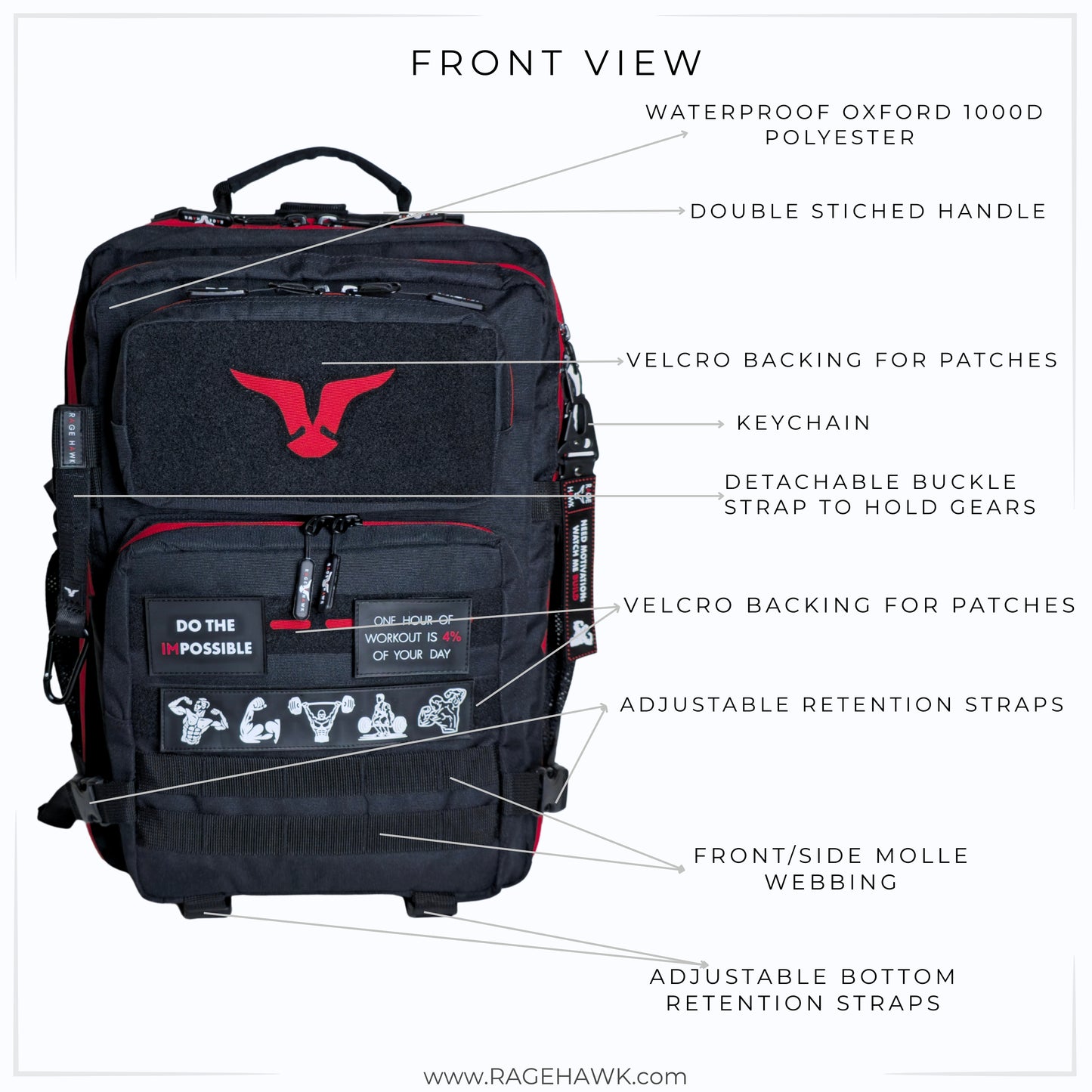 Tactical Backpack - Classic Black & Red 35L