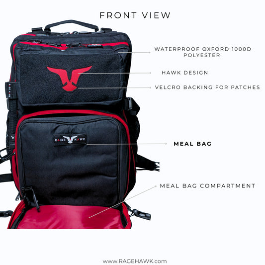 Tactical Backpack (With Meal Prep) - Classic Black & Red 35L