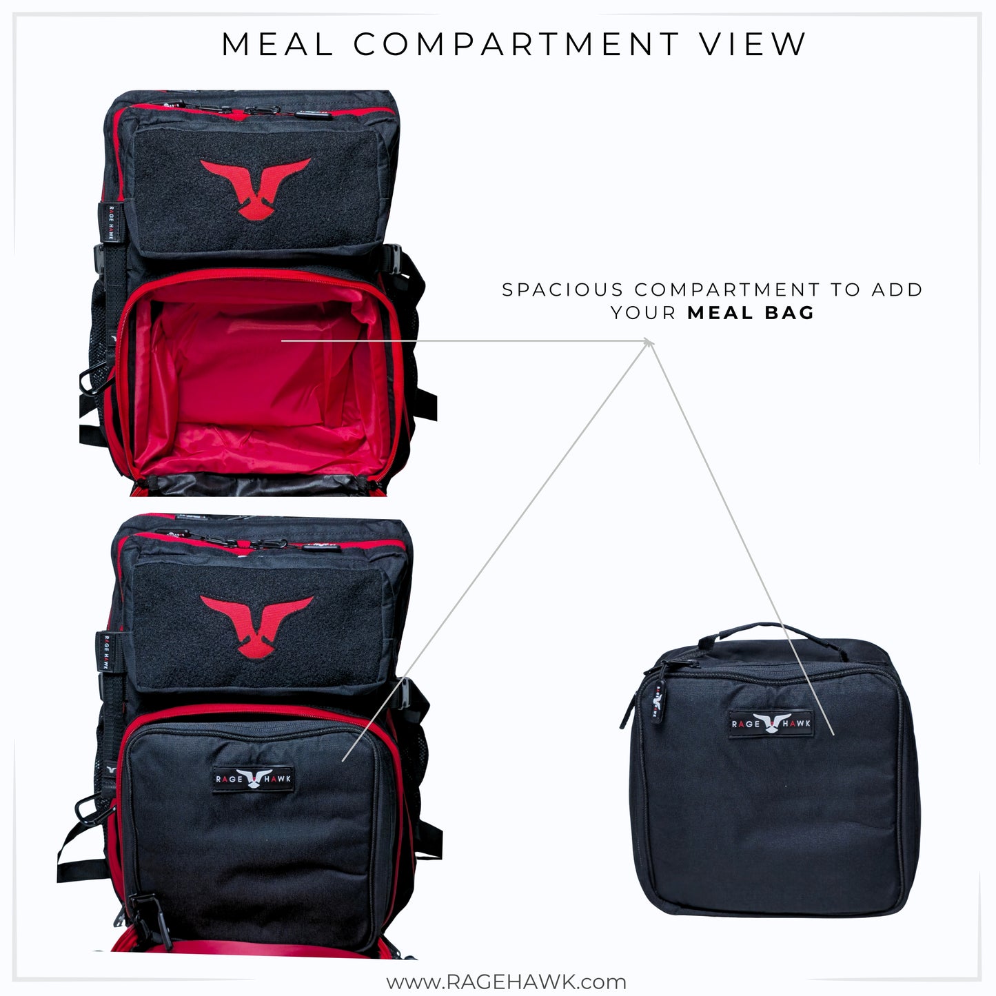 Tactical Backpack (With Meal Prep) - Classic Black & Red 35L