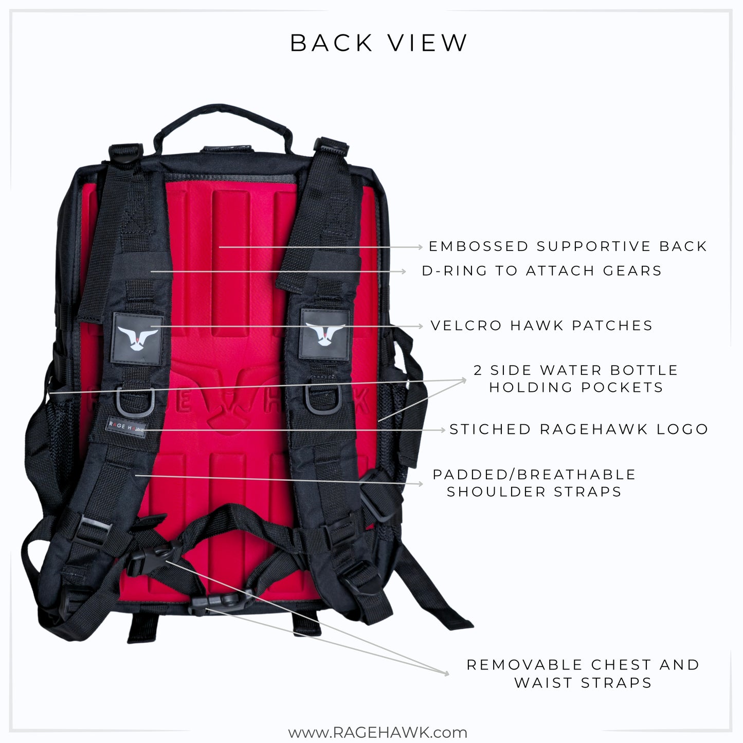 Tactical Backpack - Classic Black & Red 45L