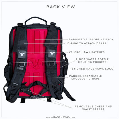 Tactical Backpack - Classic Black & Red 45L