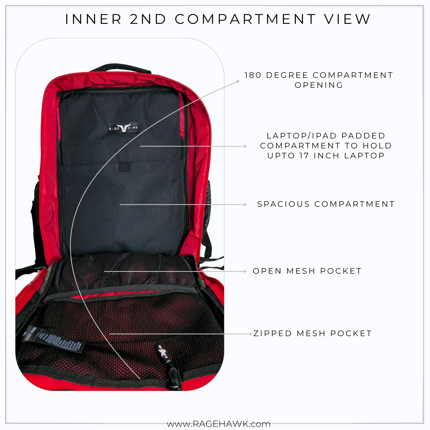 Tactical Backpack - Classic Black & Red 45L