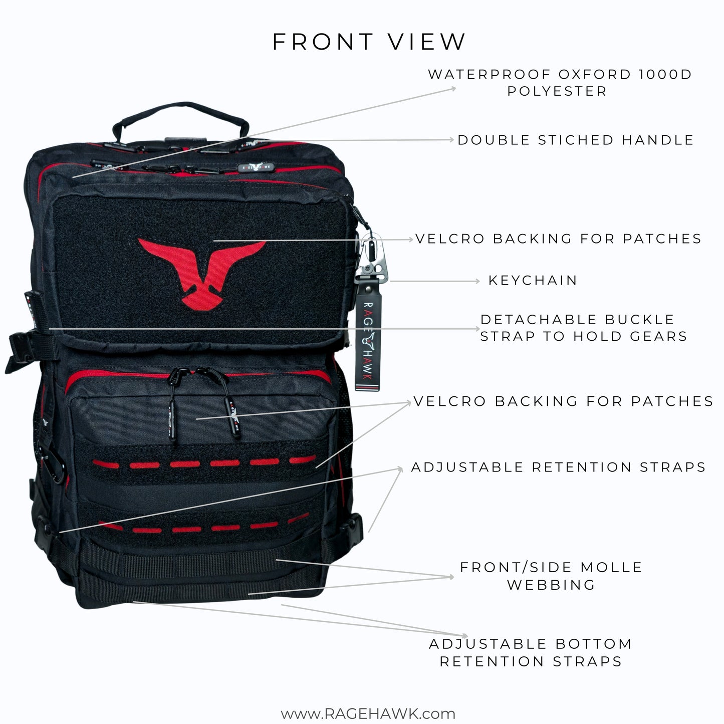 Tactical Backpack - Classic Black & Red 45L